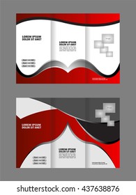 Vector empty tri-fold brochure print template design, trifold bright violet booklet or flyer
