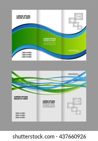 Vector empty tri-fold brochure print template design, trifold bright violet booklet or flyer
