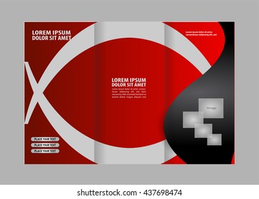 Vector empty tri-fold brochure print template design, trifold bright violet booklet or flyer
