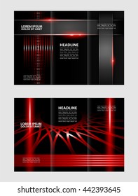 Vector empty tri-fold brochure print template design, trifold bright violet booklet or flyer
