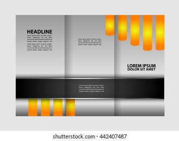 Vector empty tri-fold brochure print template design, trifold bright violet booklet or flyer
