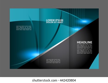 Vector empty tri-fold brochure print template design, trifold bright violet booklet or flyer
