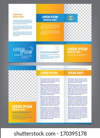 Vector Empty Trifold Brochure Template Design With Blue And Orange Elements