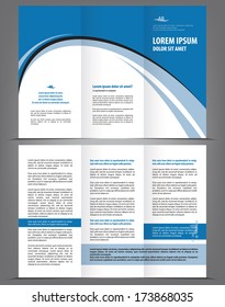 Vector empty trifold brochure template design with blue and gray elements