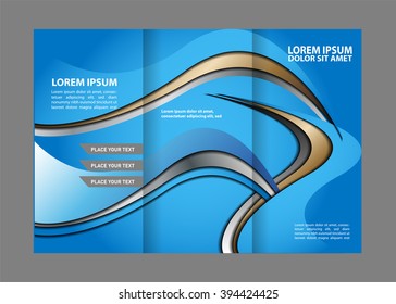 Vector empty trifold brochure template design with blue 
