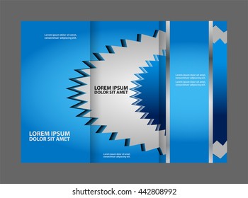 Vector empty trifold brochure template design with blue and gray elements
