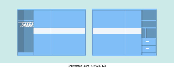 Vector of empty wardrobe, regular wardrobe clothes with sliding door, used for interior setup, furniture in flat style.