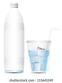 vector empty water bottle with glass and ice