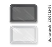 Vector empty white and black plastic tray container for food packaging