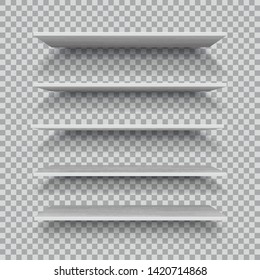 Vector empty white plastic shelf isolated on checkered background