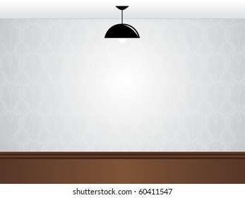 Vector - Empty white room wall with black lamp and wooden floor