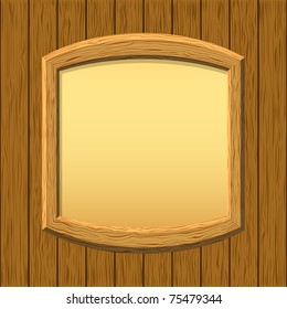 Vector empty wooden frameworks on a board wall. For your images or text