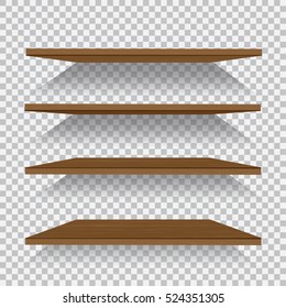 Vector empty wooden shelf isolated on checkered background