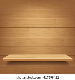 vector empty wooden shelf on wooden wall background