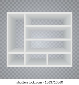 Vector Empty Wooden Shelves Isolated on Wall Background. Shelf for books. Bookshelf library. Education. School. Vector illustration EPS10