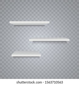 Vector Empty Wooden Shelves Isolated on Wall Background. Shelf for books. Bookshelf library. Education. School. Vector illustration EPS10