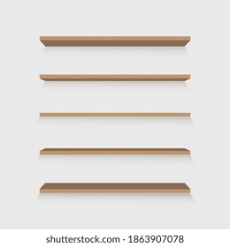 Vector Empty Wooden Shelves Isolated on Wall Background
