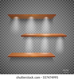 Vector Empty Wooden Shelves Isolated on Wall Background