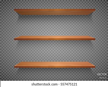 Vector Empty Wooden Shelves Isolated on Wall Background