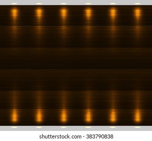 Vector empty wooden spotlight scene, with glow ray. Illuminated timber wall in light frame. Showcase design for you presentation