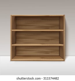 Vector Empty Wooden Wood Shelf Shelves Isolated on Wall Background