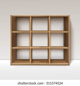 Vector Empty Wooden Wood Shelf Shelves Isolated on Wall Background