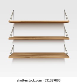 Vector Empty Wooden Wood Shelf Shelves Isolated on Wall Background