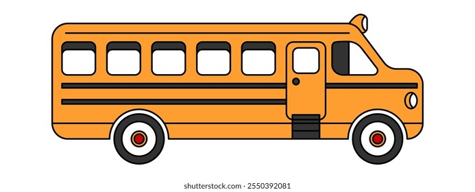 Vector Empty Yellow School Bus Design. Back to School Illustration. Right Side View with Stop sign.