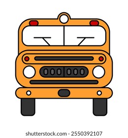 Vector Empty Yellow School Bus Design. Back to School Illustration. Front View with Stop sign.