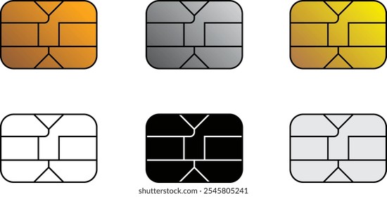 Ilustração do chip EMV vetorial definida em fundo isolado. EMV ouro, prata e ícone de chip plano para cartão de crédito ou débito de plástico do banco.