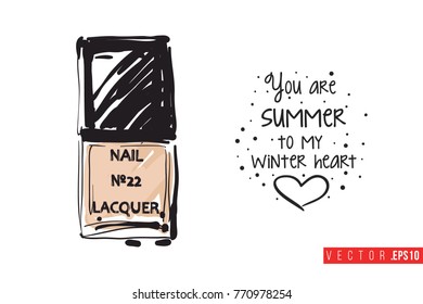 Vector enamel with motivational text: you are summer to my winter heart. Fashion accessory illustration in glamour style for beauty salon, shop, blog print. Isolated symbol on white background.