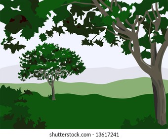 Vector Enchanted Landscape is hand drawn original artwork.