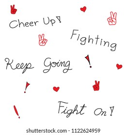 Vector - Encouraging word. Hand writing on black and red color. Cheer up. Fighting. Keep going. Fight on. 