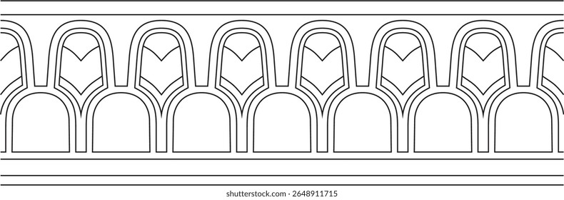 Vetor infinito Assyrian preto contorno ornamento. Borda sem emenda, quadro Mesopatamia. Padrão do antigo Oriente.
