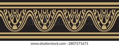 Vector endless Assyrian gold and black ornament. Seamless border, Mesopatamia frame. Pattern of the ancient East.
