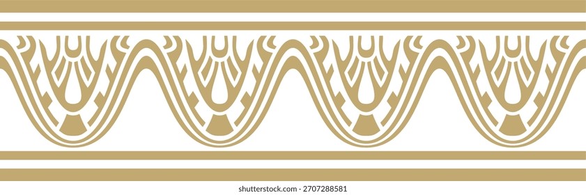 Vector endless Assyrian gold ornament. Seamless border, Mesopatamia frame. Pattern of the ancient East.
