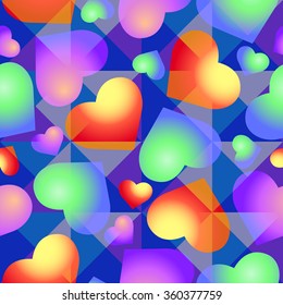 Vector endless background with colorful textured hearts 