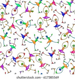Vector endless background with girl on skates. Winter seamless pattern