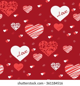 Vector endless background with hearts and inscription