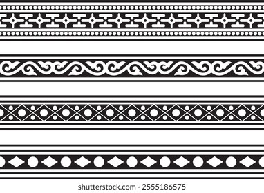 Vector endless black monochrome ancient Russian ornament. Seamless Slavic border, frame. Painting of the royal chambers.
