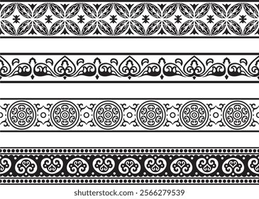 Vector endless black monochrome ancient Russian ornament. Seamless Slavic border, frame. Painting of the royal chambers.
