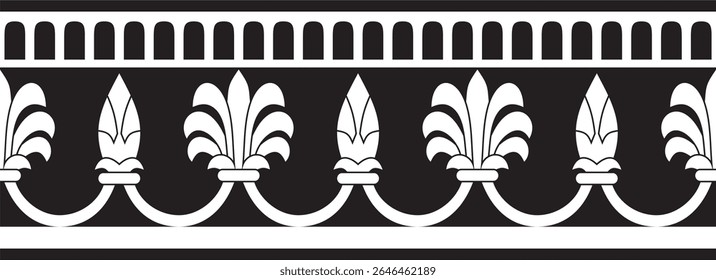 Vetor preto infinito monocromático ornamento nacional persa. Quadro contínuo, padrão étnico fronteiriço da civilização iraniana.
