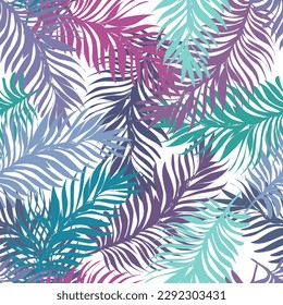 Vector endless colorful seamless pattern, palm leaves. For printing on fabric, wallpaper, paper. Flat vector design