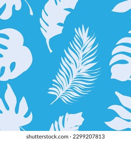 Vector endless colorful seamless pattern, palm leaves. For printing on fabric, wallpaper, paper. Flat vector design	
