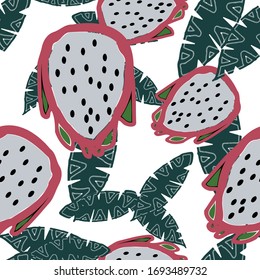 Vector Endless Drawing Background. Retro Childish Bloom Pattern. Botanical Decorative Seamless Stain Ornament. Tropically Elements Wallpaper. Vector Repeat Rainforest.