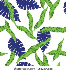 Vector Endless Geometry Wallpaper. Saturation Simple Header Print. Drawing Exotica Seamless Silhouette Ornament. Tropical leaf Background. Vector Repeat Watercolor.