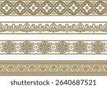 Vector endless gold and black ancient Russian ornament. Seamless Slavic border, frame. Painting of the royal chambers.
