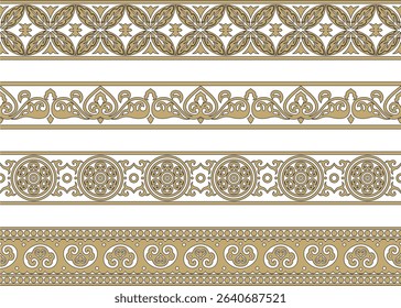 Vector endless gold and black ancient Russian ornament. Seamless Slavic border, frame. Painting of the royal chambers.

