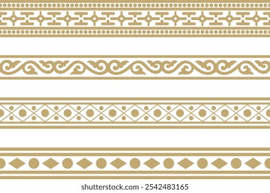 Vector endless golden ancient Russian ornament. Seamless Slavic border, frame. Painting of the royal chambers.
