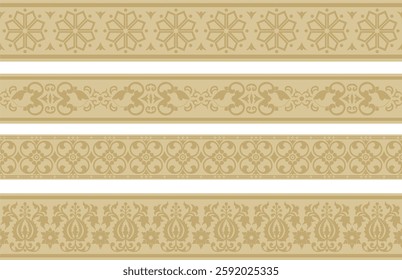 Vector endless golden ancient Russian ornament. Seamless Slavic border, frame. Painting of the royal chambers.
